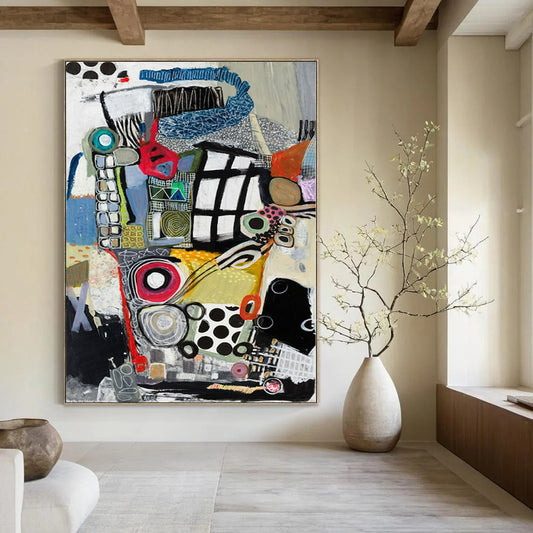 Large-Scale Hand-Painted Contemporary Abstract Canvas for Dining Room Open Walls