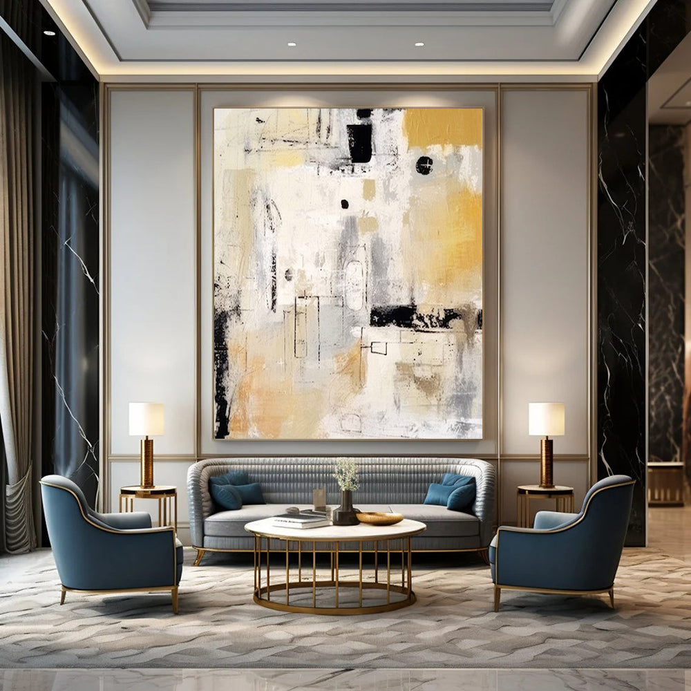 Extra-Huge Hand-Painted Modern Abstract Canvas for Luxury Hotel Bridal Suites