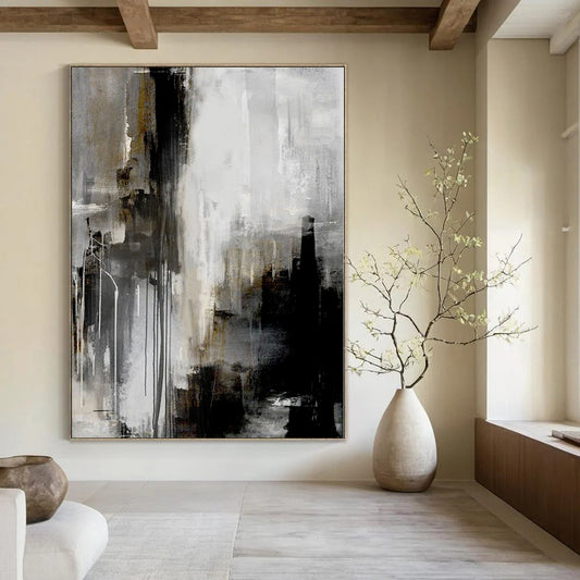 Giant Hand-Painted Contemporary Abstract Art for Living Room Behind Console Tables