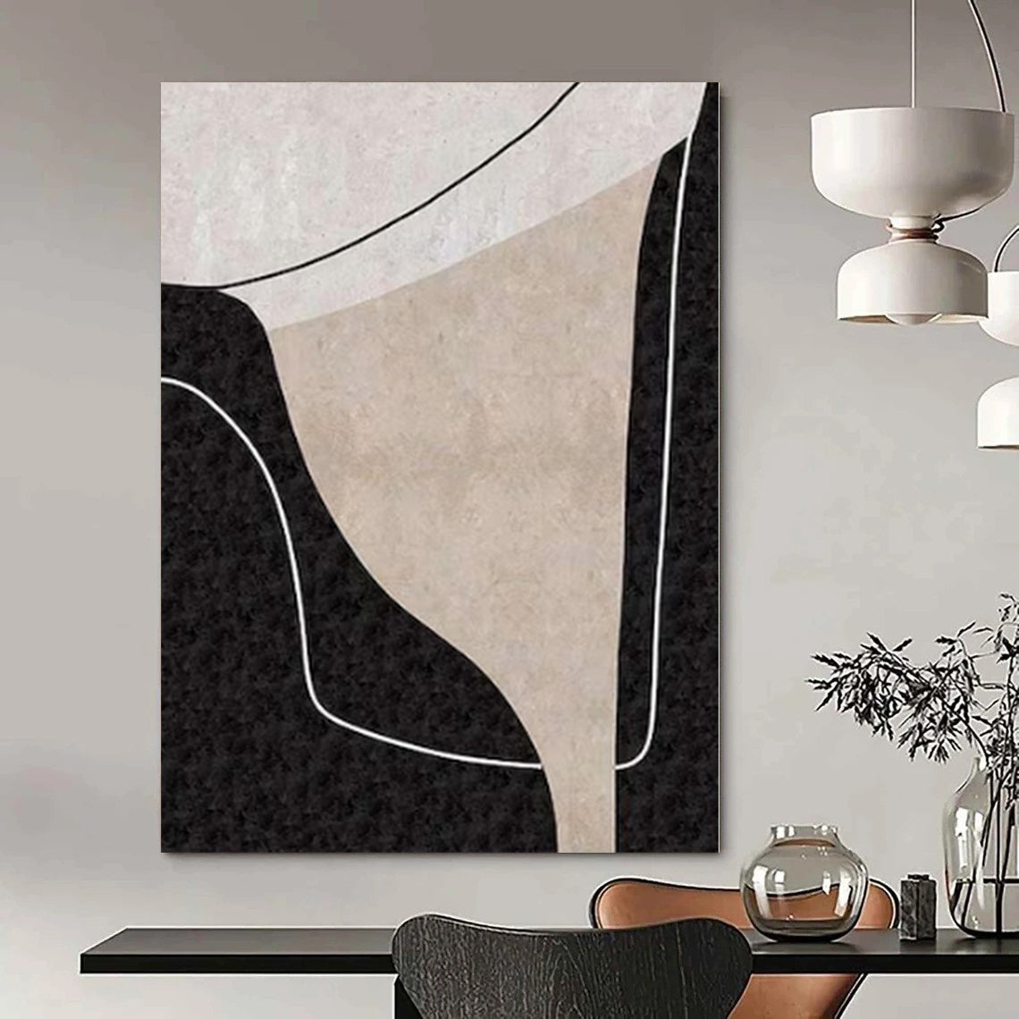 Spectacular Hand-Painted Abstract Canvas for Living Room Above Bookcases
