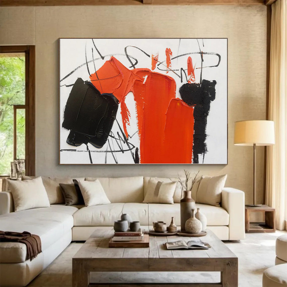 Bespoke Immense Hand-Painted Abstract Art for Living Room Entertainment Center Wall