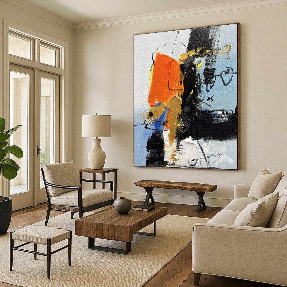 Oversized Custom Hand-Painted Abstract Art for Home Office Command Wall