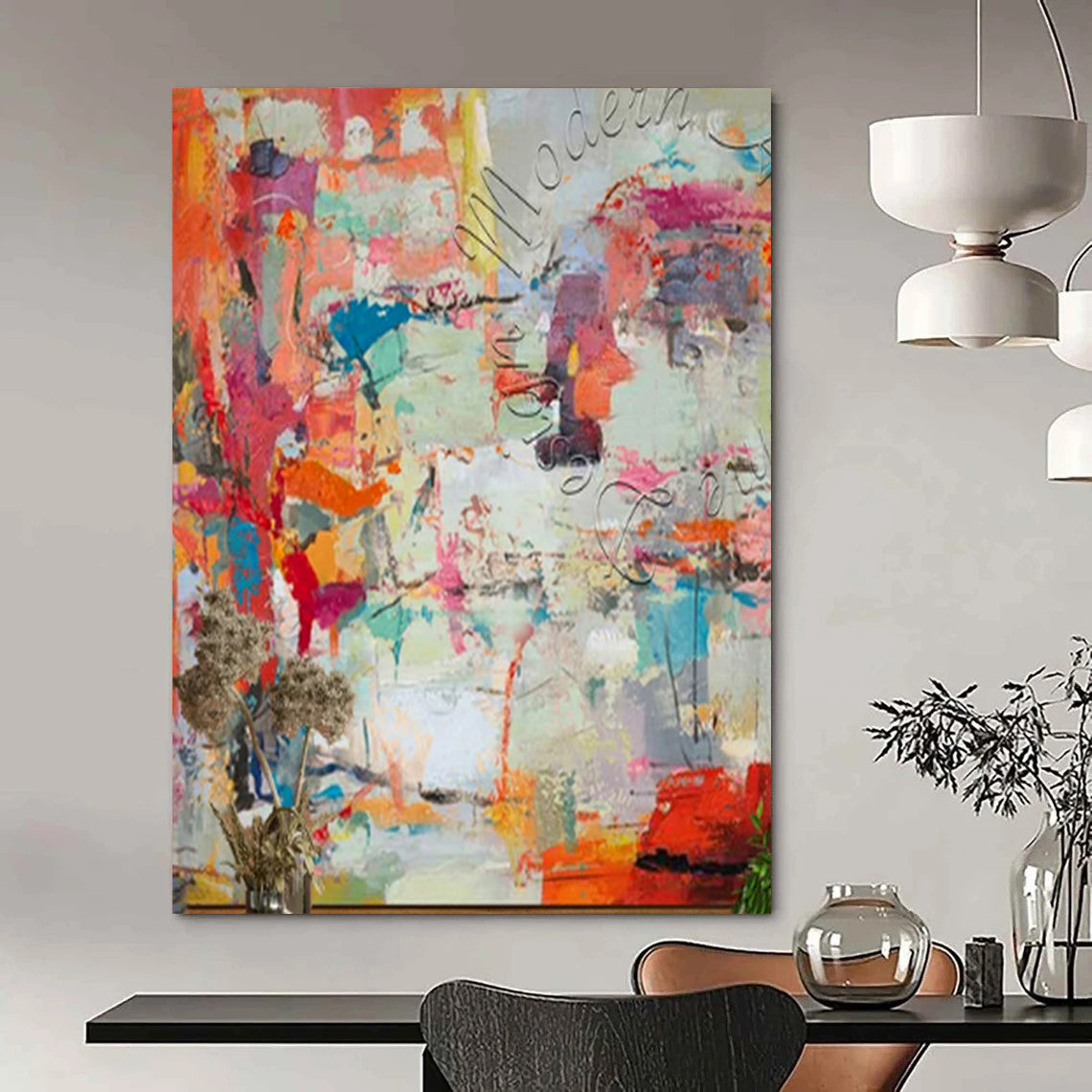 Gigantic Hand-Painted Modern Abstract Canvas for Corporate Office Reception Areas