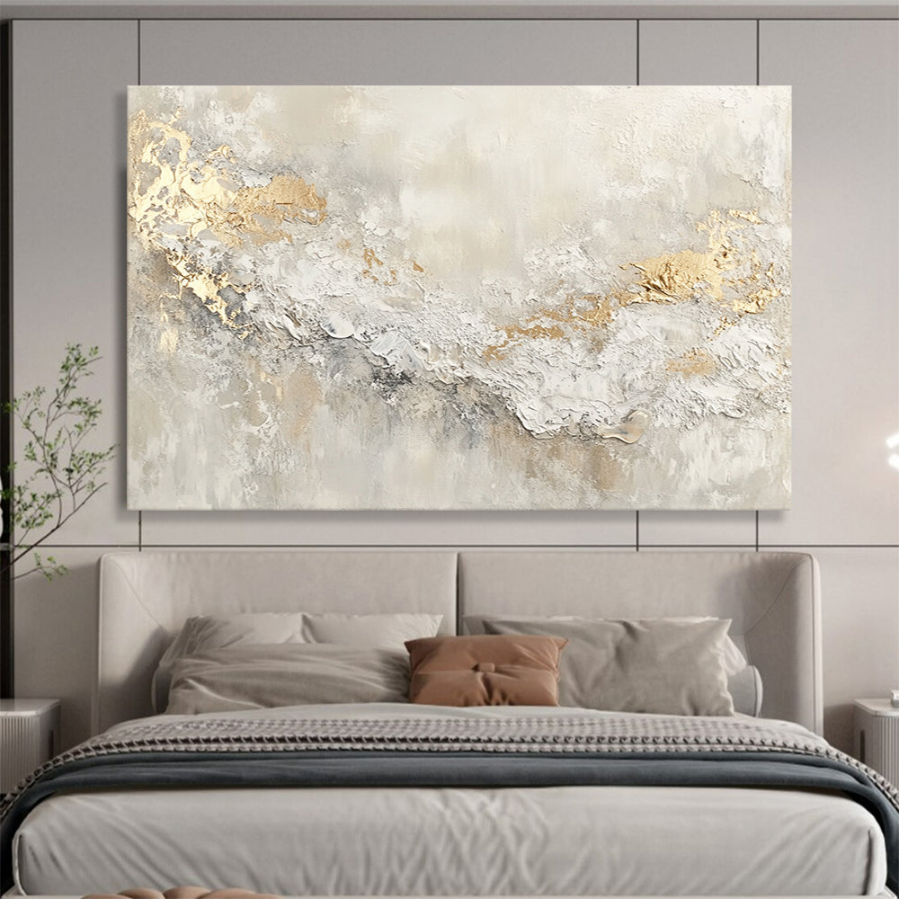 “Gilded Texture” - Beige, White, Gold with Textured Swirls - Abstract Acrylic Painting HB1337