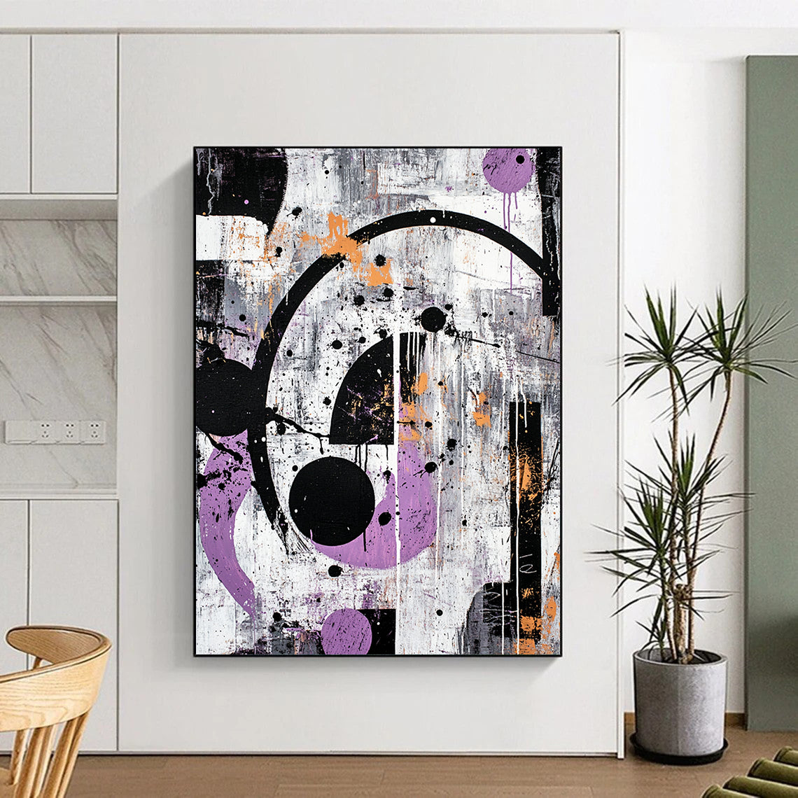 Gray, Purple, Orange, Black, Circular Chaos "Industrial Cosmos" Abstract Expressionist Painting On Canvas HB088