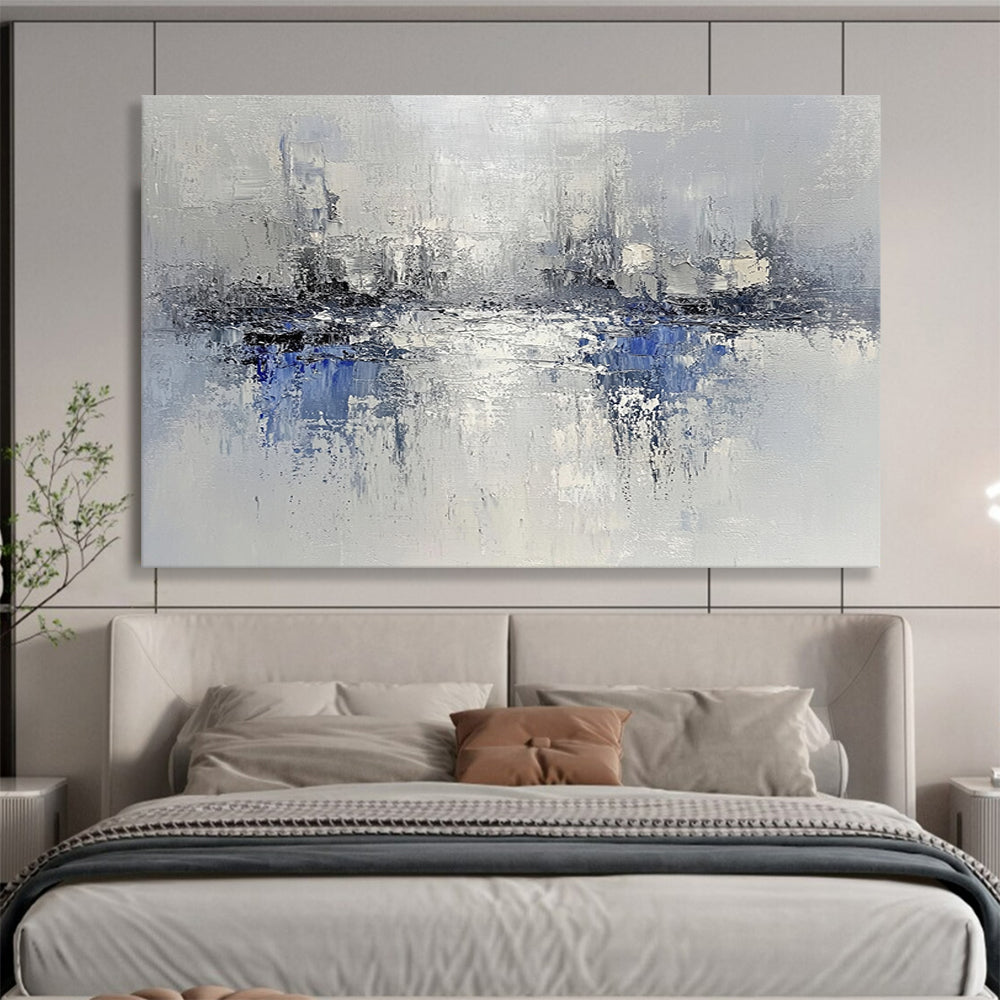 “Gray - Blue Abstract Waterscape” - Gray, Blue, Abstract Waterscape with Textured Reflections HB1118
