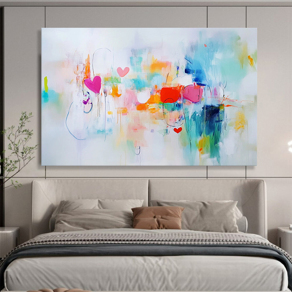 “Hearts and Hues” - Pink, Teal, Orange, Abstract Love - Contemporary Acrylic Painting HB1515