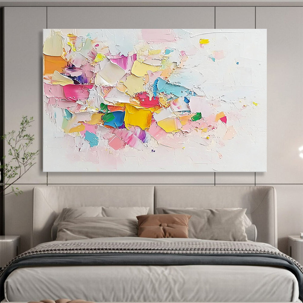 “Colorful Textured Abstract Collage” - Pink, yellow, blue, green, purple; Textured abstract collage; Mixed Media Painting On Canvas HB1223