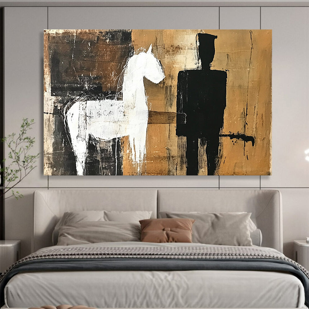 Brown, Black, and White Silhouettes - “Equestrian Silhouette” Painting On Canvas HB1455