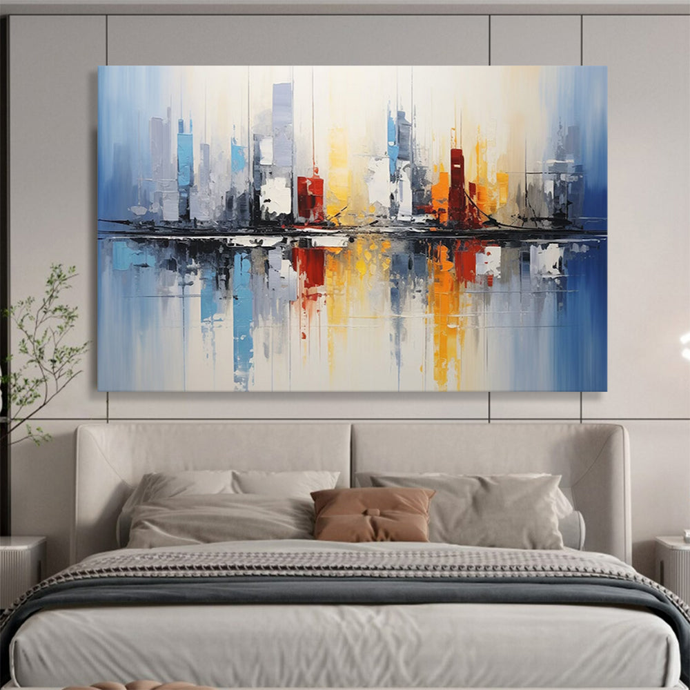 Abstract Cityscape Reflection - Modern Urban Living Room Art DLZ170