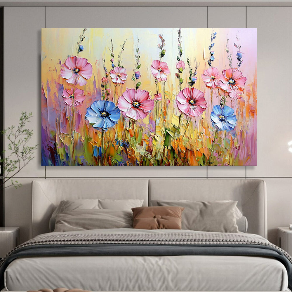 “Vibrant Wildflower Field” - Pinks, Blues, Yellows, Lively Wildflower Meadow - Impasto Oil Painting HB1718