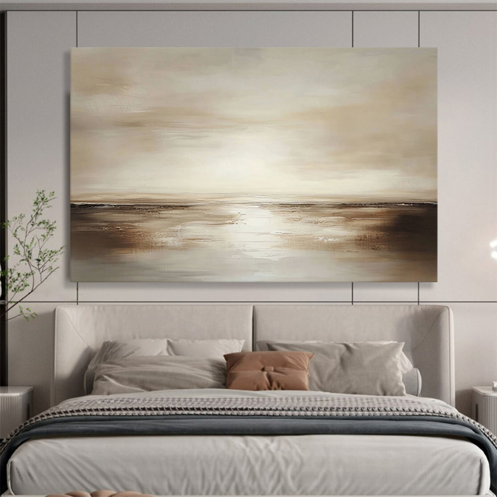 “Earthy Horizon” - Warm Browns, Soft Beiges, Vast Sky and Calm Sea Painting On Canvas HB0917
