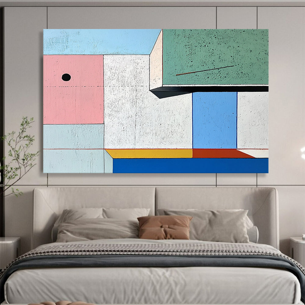 “Geometric Color Blocks” - Pink, Green, Blue, Cubist Geometric Painting On Canvas HB0707