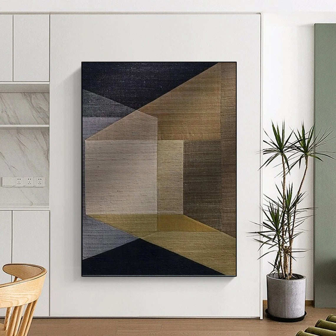 Designer - Inspired Masterwork: Hand - Painted Textured Canvas Mural for Living Room & Hotel Lobby DKH1134