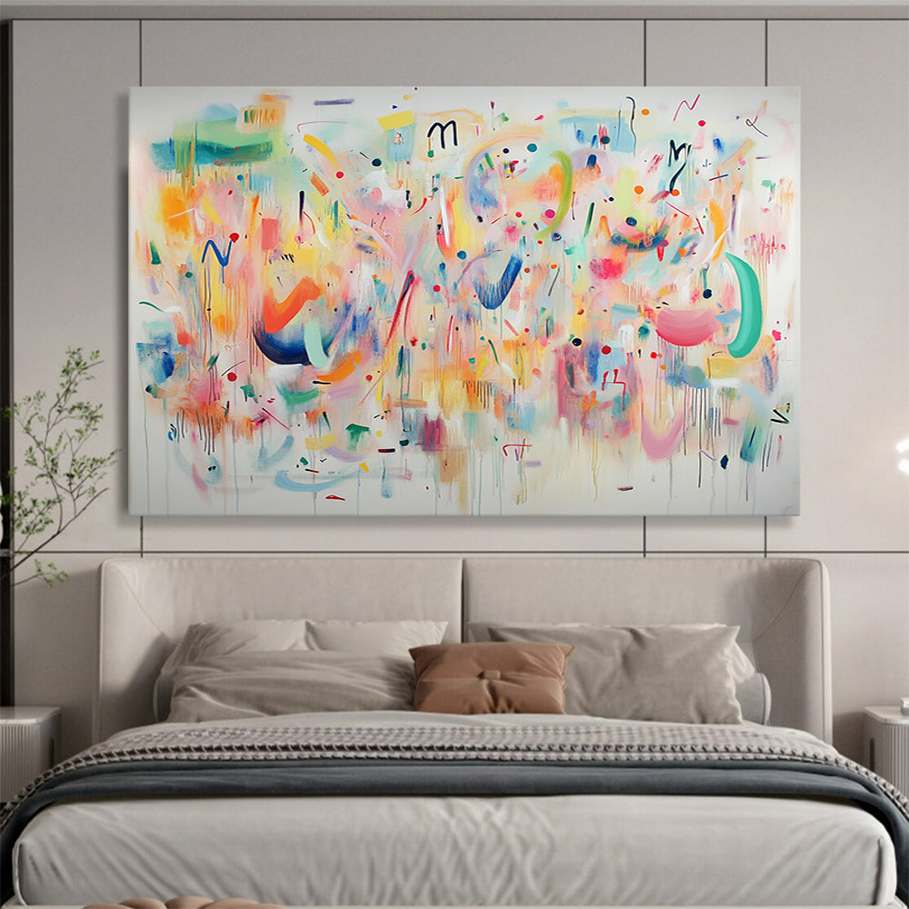 “Colorful Chaos Symphony” - Pastel hues, playful shapes, Abstract Expressionist Painting On Canvas HB0569