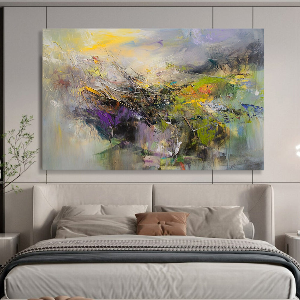 “Colorful Landscape Abstraction” - Yellow, Purple, Green, Blue with Blended Textures - Painting On Canvas HB1373