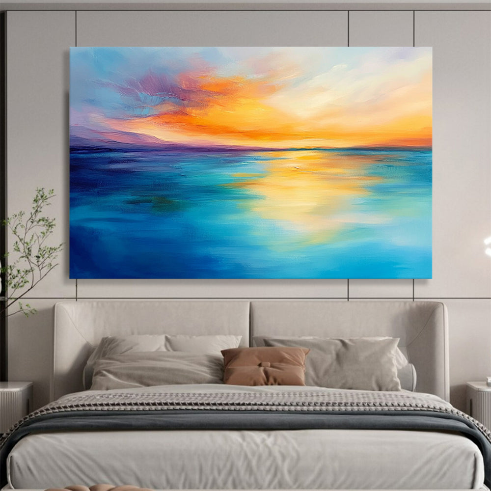 “Soft Sunset Horizons” - Pastel Pinks, Oranges, Yellows, Blues, Dreamy Ocean Sunset - Impasto Oil Painting HB1754