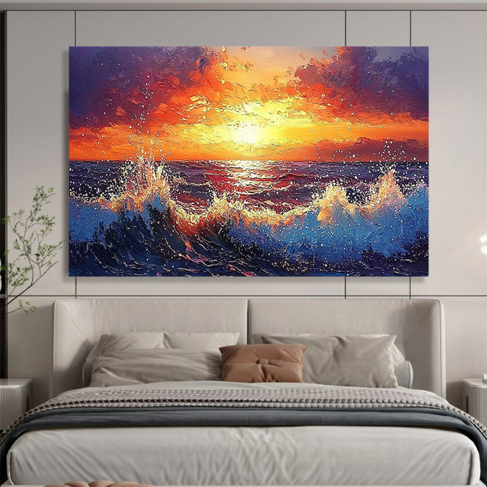 Fiery Sunset Ocean Art - Large Dramatic Living Room Focal Point DLZ165