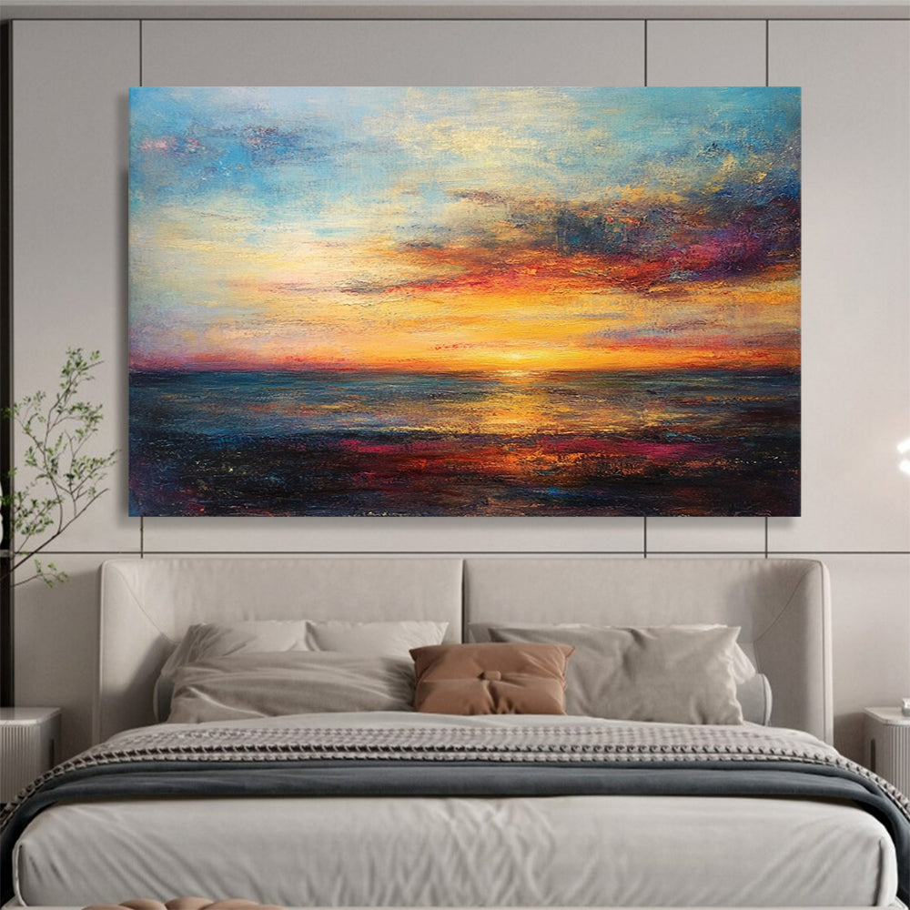 Colorful Sea Sunset - Romantic Landscape Oil Painting On Canvas HB0477