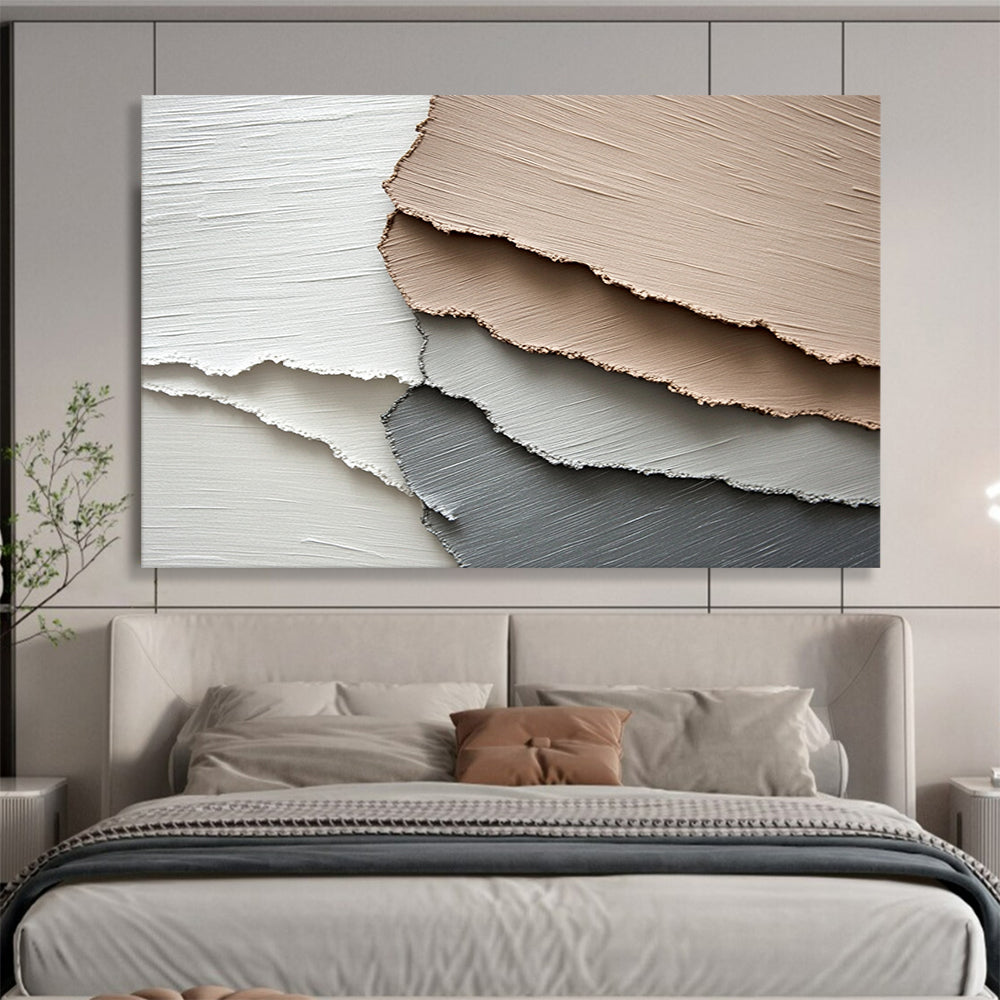 “Neutral Textured Layers” - White, Beige, Gray, Textured Abstract Shapes - Mixed Media Art HB1646