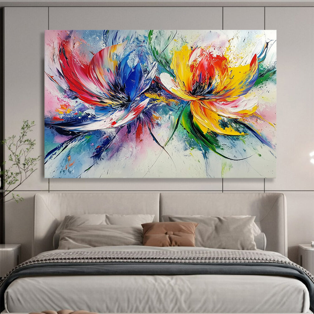 “Colorful Floral Burst” - Red, Blue, Yellow, Abstract Flowers - Fauvist Acrylic Painting HB1512