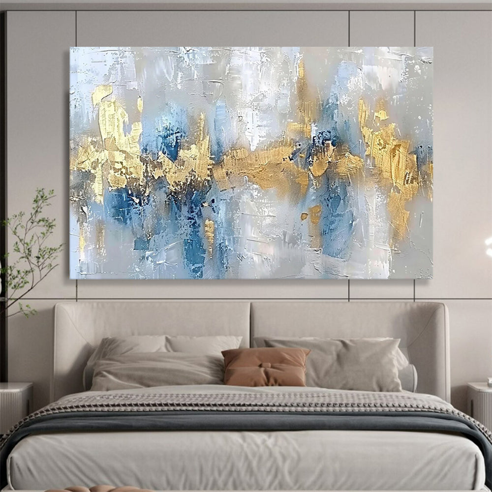 Blue & Gold Abstract Serenity - Calming Bedroom Retreat DLZ046