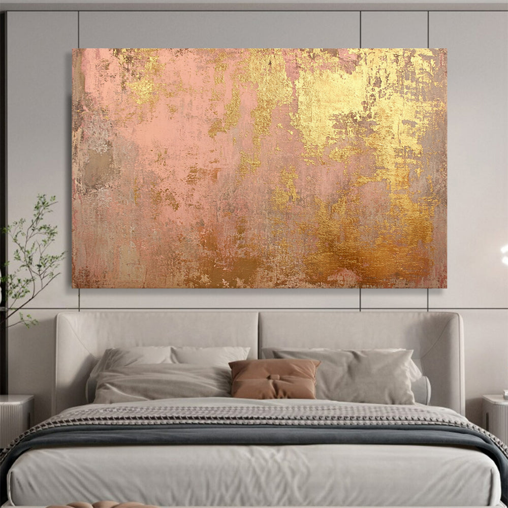 Pink & Gold Textured Background - Shabby - Chic Abstract Oil Painting On Canvas HB0481