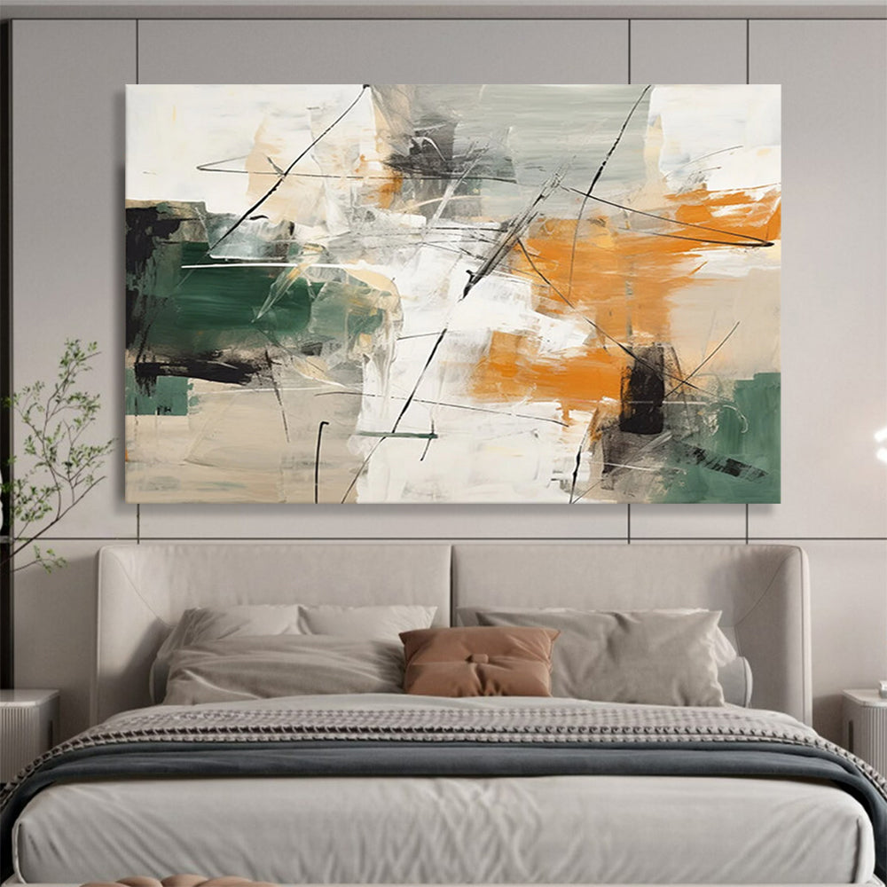 Green - Orange Line Abstract Painting - Fresh for Nordic - Style Dining Room DLZ100