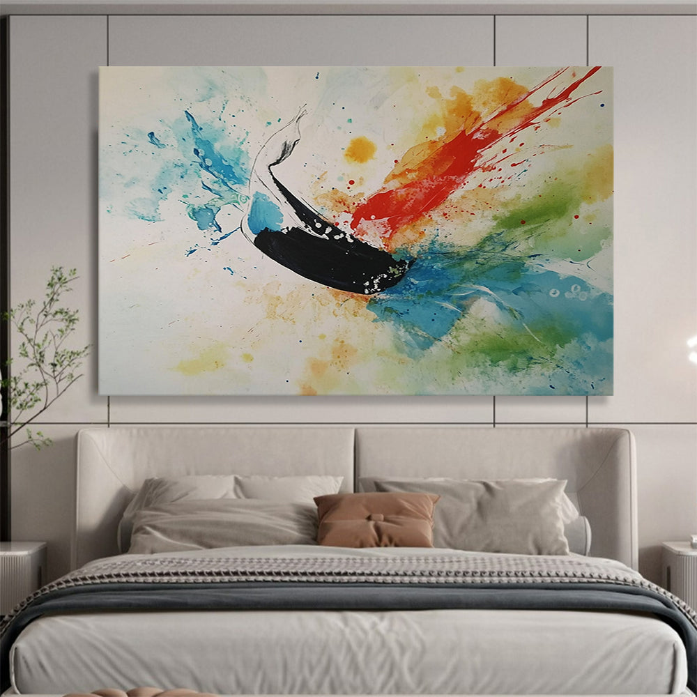 “Whale in Color Bursts” - Black Whale, Colorful Splashes, Abstract Marine Animal Painting On Canvas HB1099