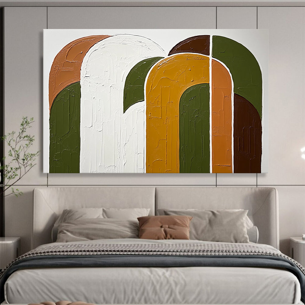 “Textured Color Arches” - Green, orange, white, brown, Textural Abstract Painting HB0623