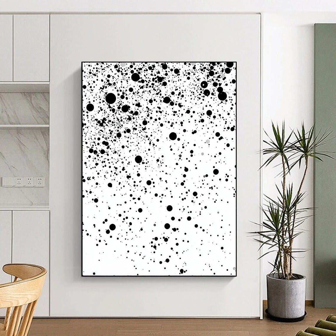 Black Dots on White - “Cosmic Particle Shower” Painting On Canvas HB184