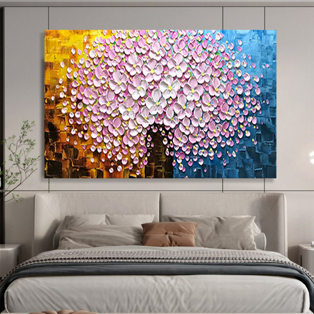Textured Pink Flower Tree - Romantic Living Room or Bedroom Art DLZ231