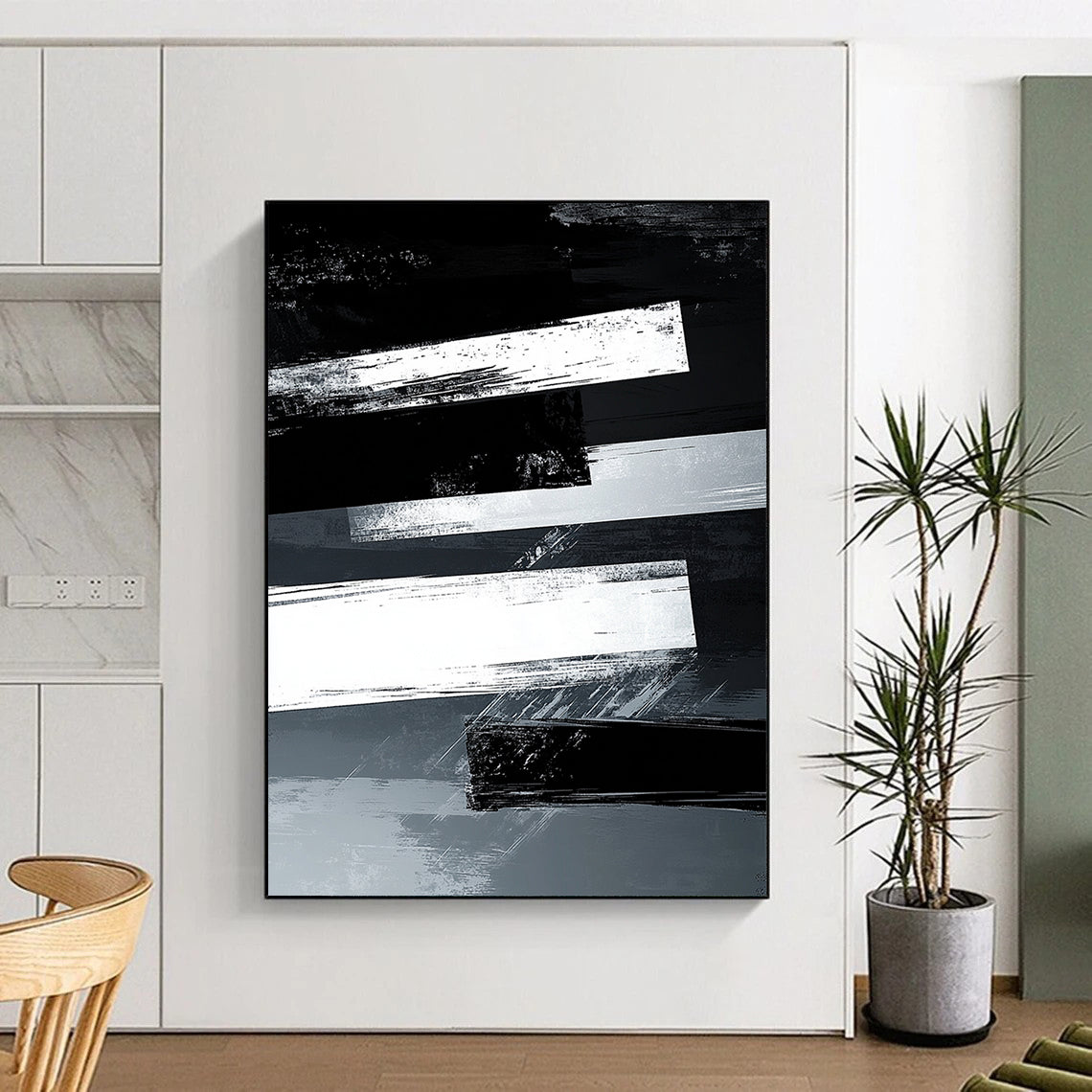 Black and White Striped "Industrial Stripes" Painting On Canvas HB310