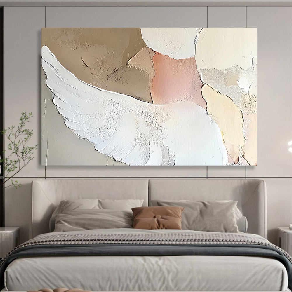 “Minimalist Winged Bird” - Neutral Hues, Textured Bird, Abstract Figurative Painting On Canvas HB0998