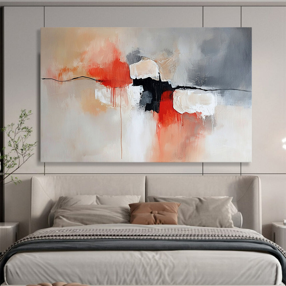 “Coral and Gray Fusion” - Coral, Gray, Black, Abstract Shapes - Abstract Acrylic Painting HB1546