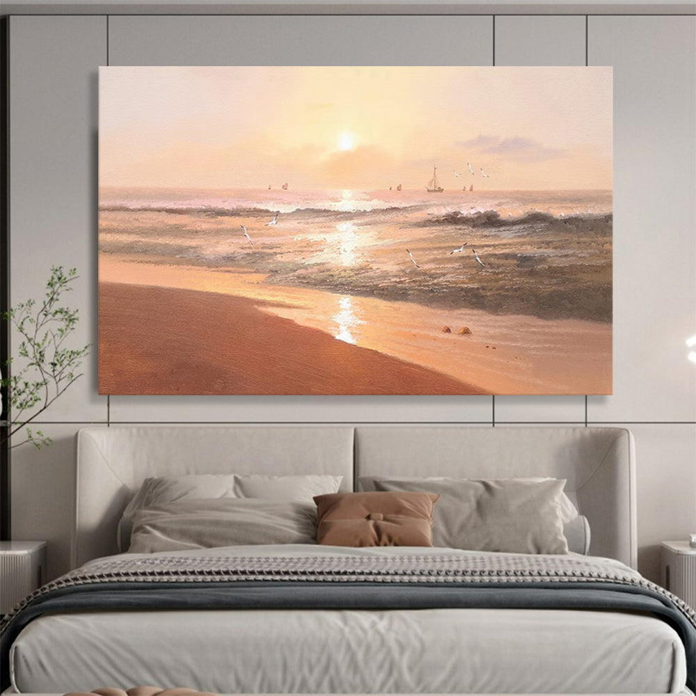 Sunset Beach with Sailboats - Romantic Living Room or Bedroom Art DLZ264