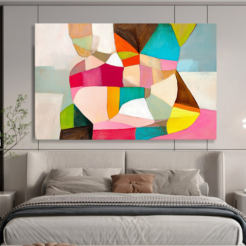 “Colorful Cubist Figure” - Pink, Green, Yellow, Abstract Human Form - Cubist Acrylic Painting HB1497