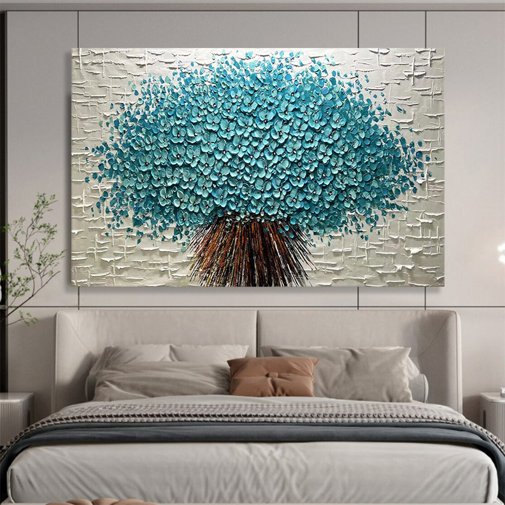 Textured Blue Flower Tree - Elegant Living Room or Bedroom Decor DLZ213
