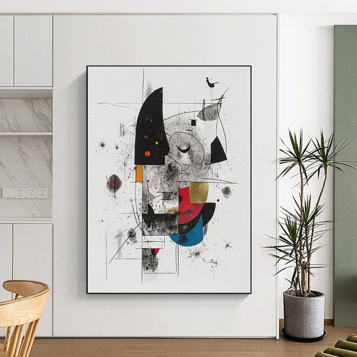 Black, Gray, Gold, Red, Blue and Yellow Abstract Composition "Vibrant Chaos" Painting On Canvas HB333