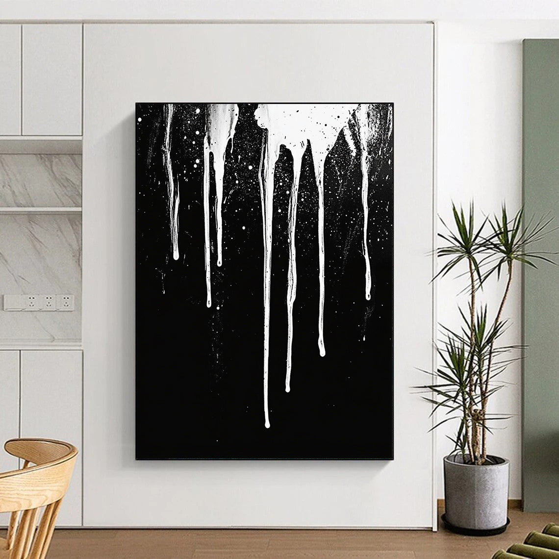 White Dripping Paint with Spots "Starry Drip" Painting On Canvas HB307