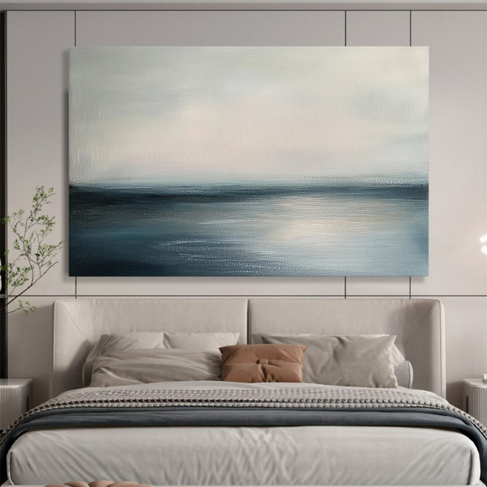 “Minimalist Sea Horizon” - Gray, Blue, White - Minimalist Sea - Acrylic Painting HB1303