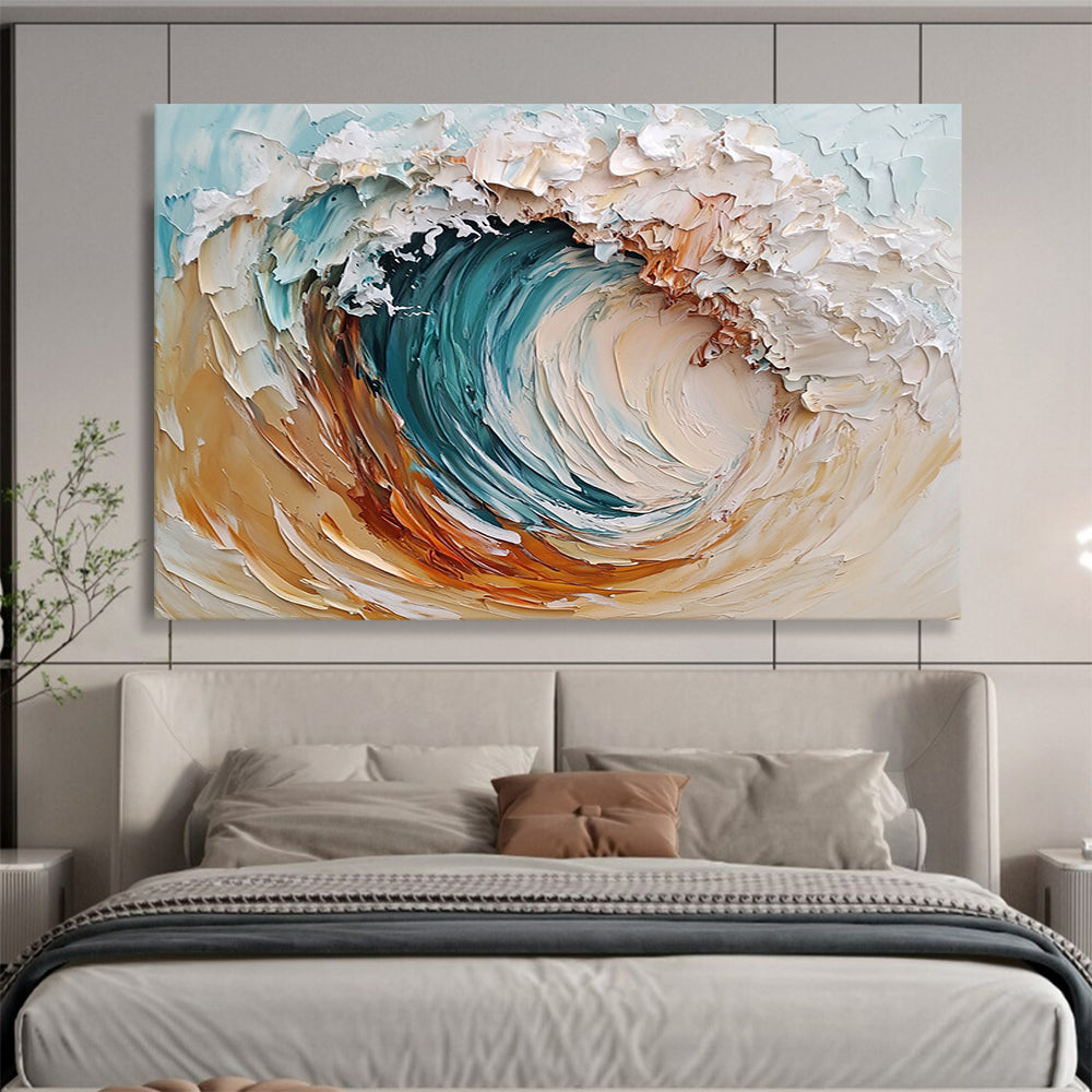 “Textured Ocean Wave” - Blue, White, Brown, Abstract Surf - Impasto Oil Painting HB1501