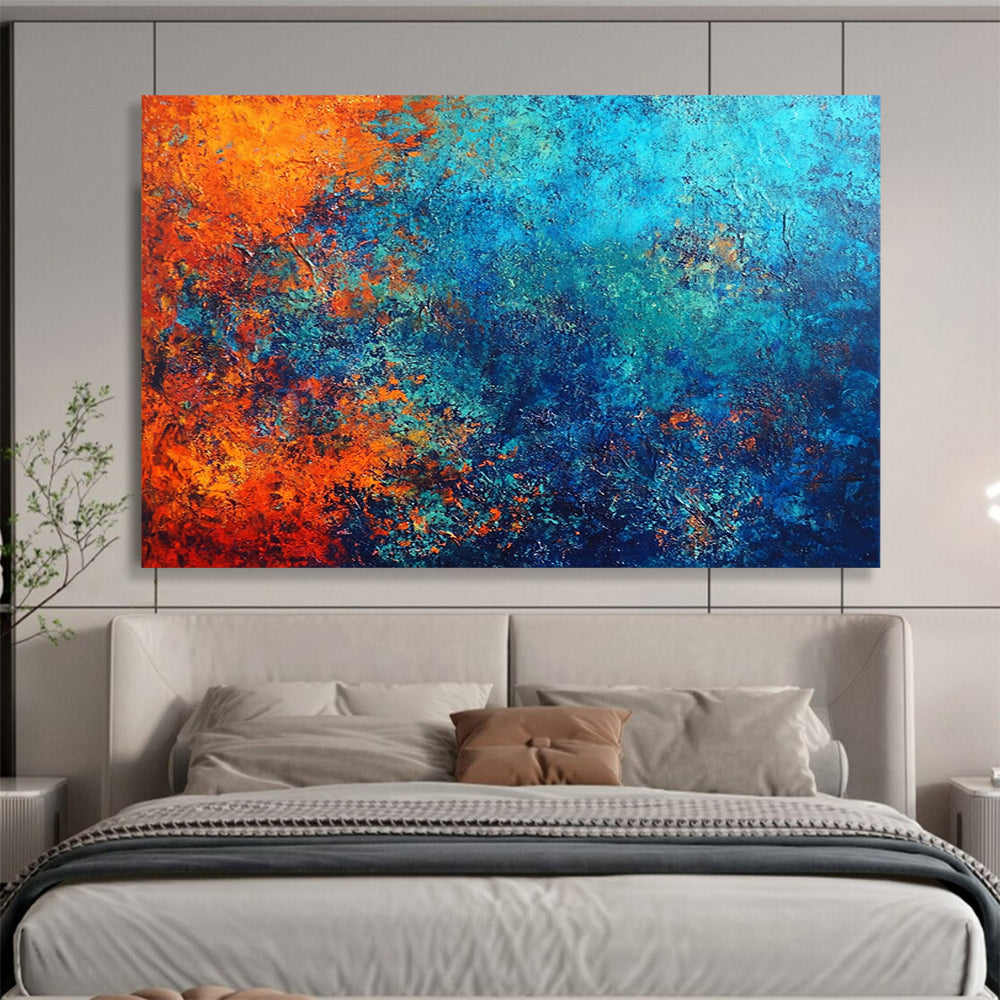 “Earthy Blue - Orange Blend” - Blue, Orange, Textured Abstract Painting On Canvas HB0737