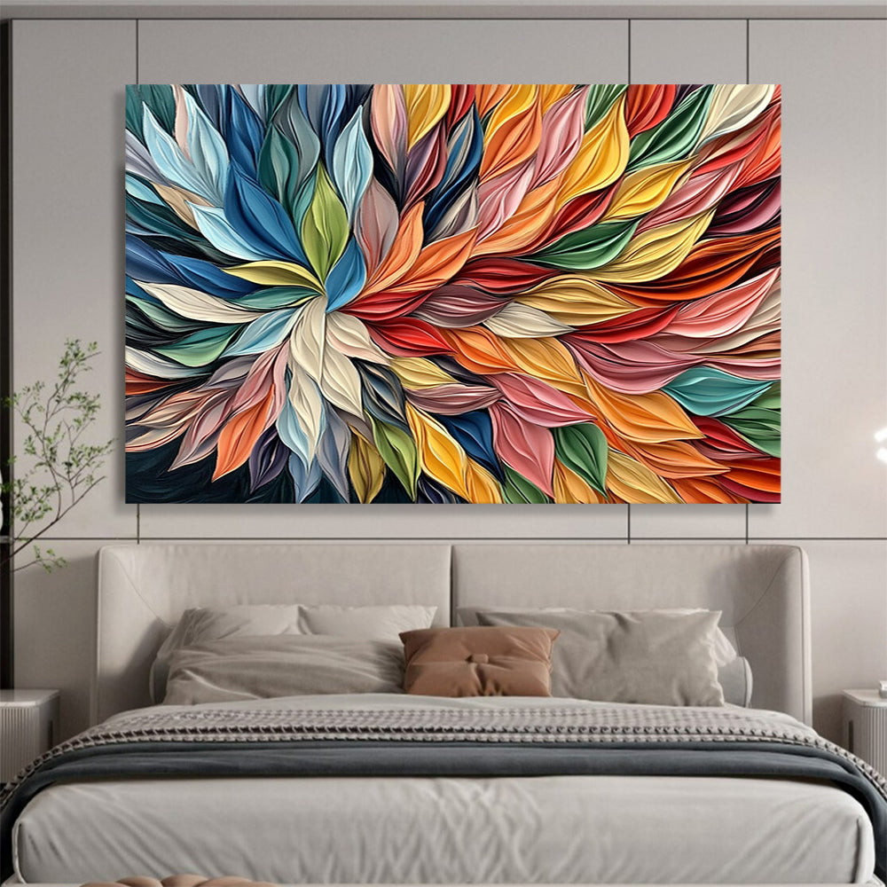 “Colorful Petal Burst” - Rainbow - hued petals, swirling colors, Abstract Floral Painting On Canvas HB0585