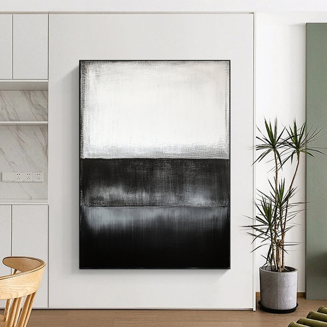 Black, White, Gray, Gradient Layers "Monochrome Horizon" Abstract Color Field Painting On Canvas HB164