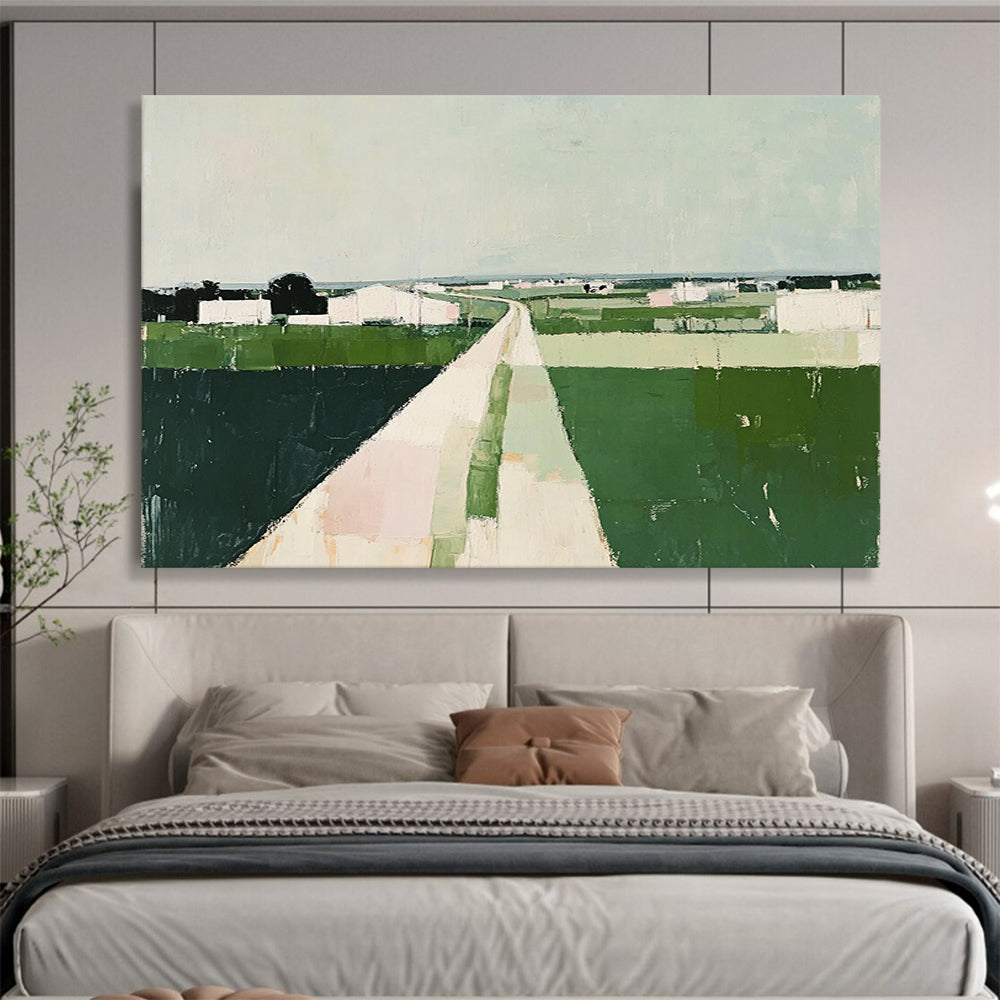 “Rural Pathway” - Green, White, Pastel Tones, Abstract Landscape - Acrylic Painting HB1480
