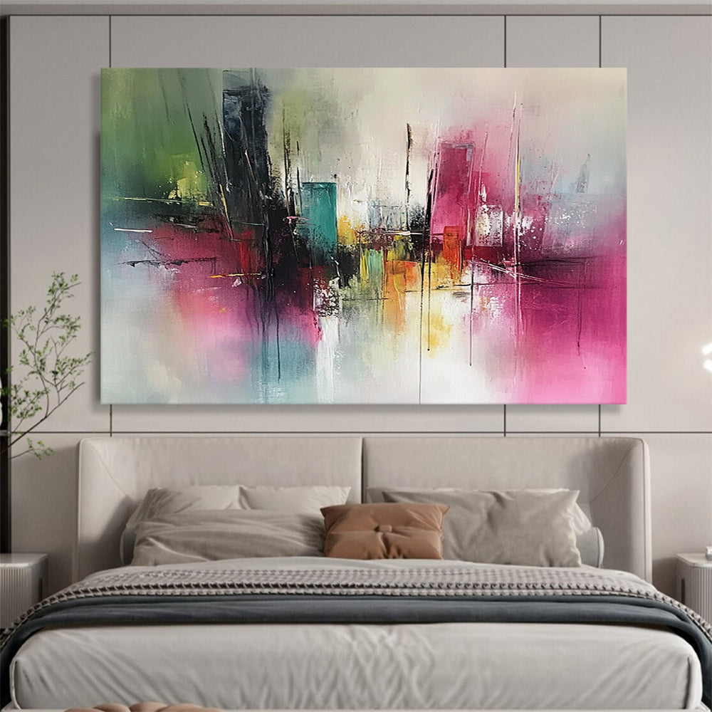 “Colorful Cityscape Abstract” - Vibrant Colors, City Forms - Painting On Canvas HB1410