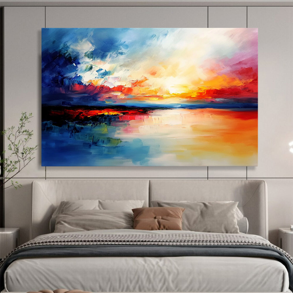 “Vibrant Sunset Sky” - Blue, Red, Orange, Fiery Skies and Reflective Water Painting On Canvas HB0928