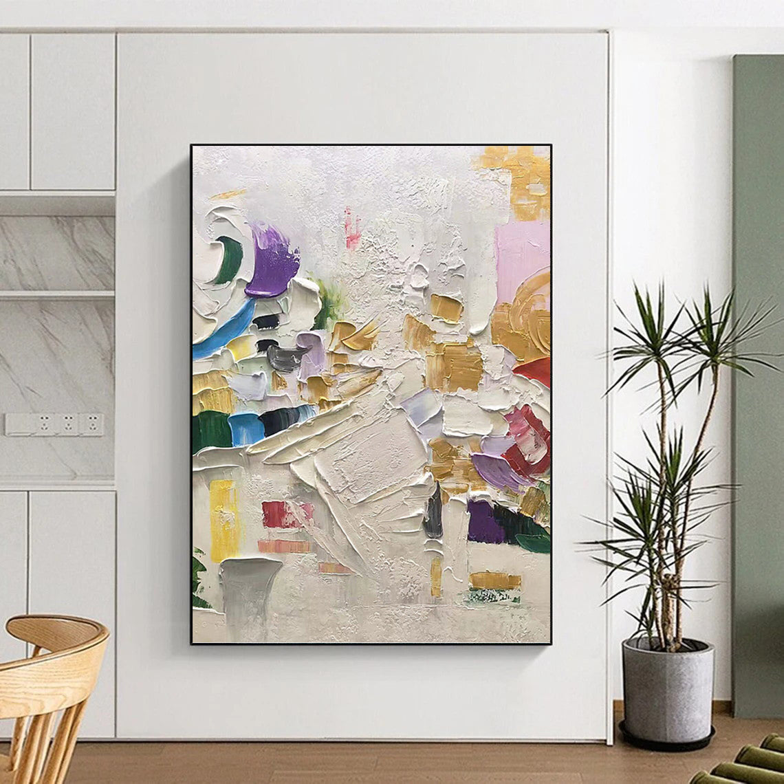 Large - Format Hand - Painted Custom Textured Abstract Mural for Hotel Suite & Entryway DKH1035