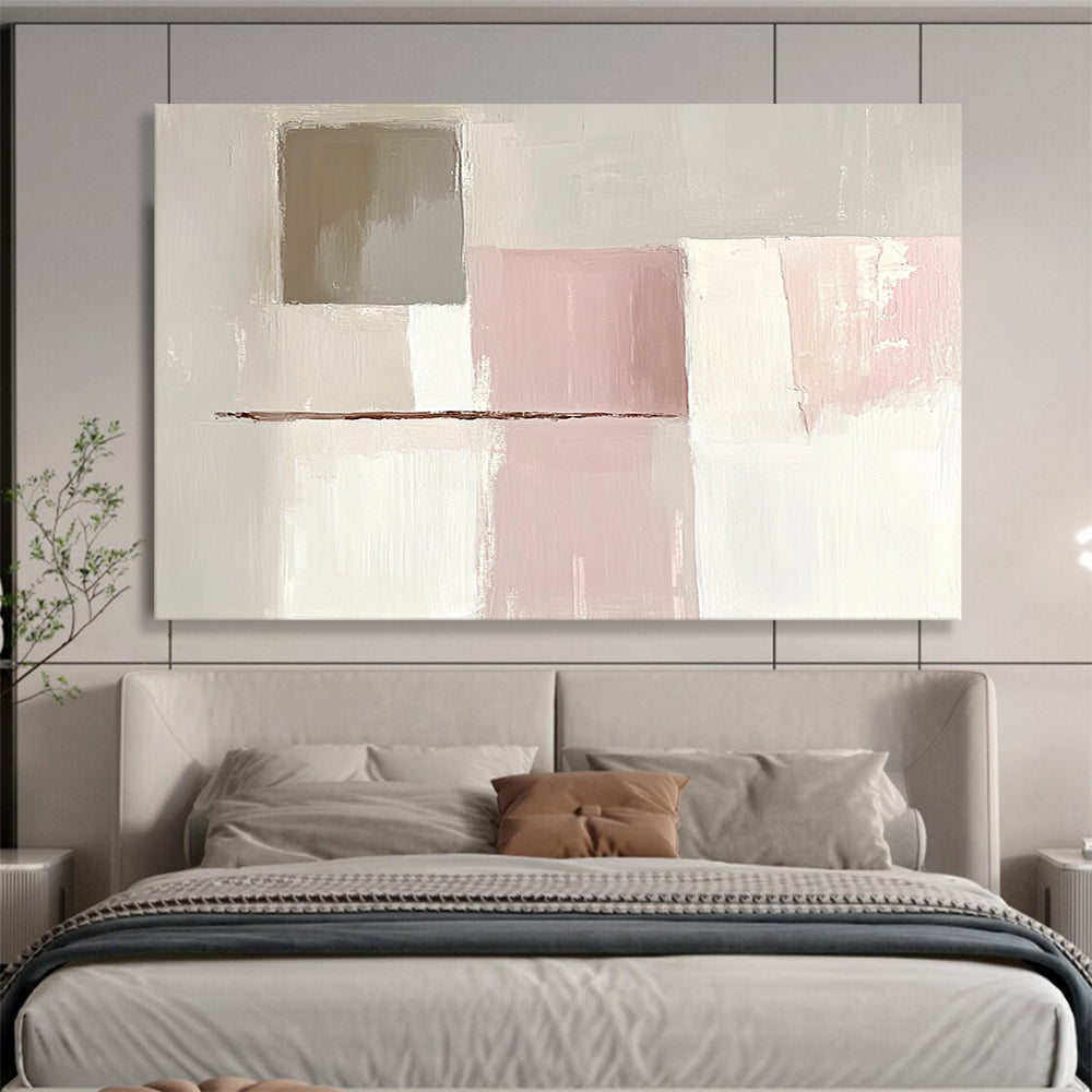 “Pastel Geometric Abstract” - Beige, Pink, White, Brown, Geometric Forms - Painting On Canvas HB1423